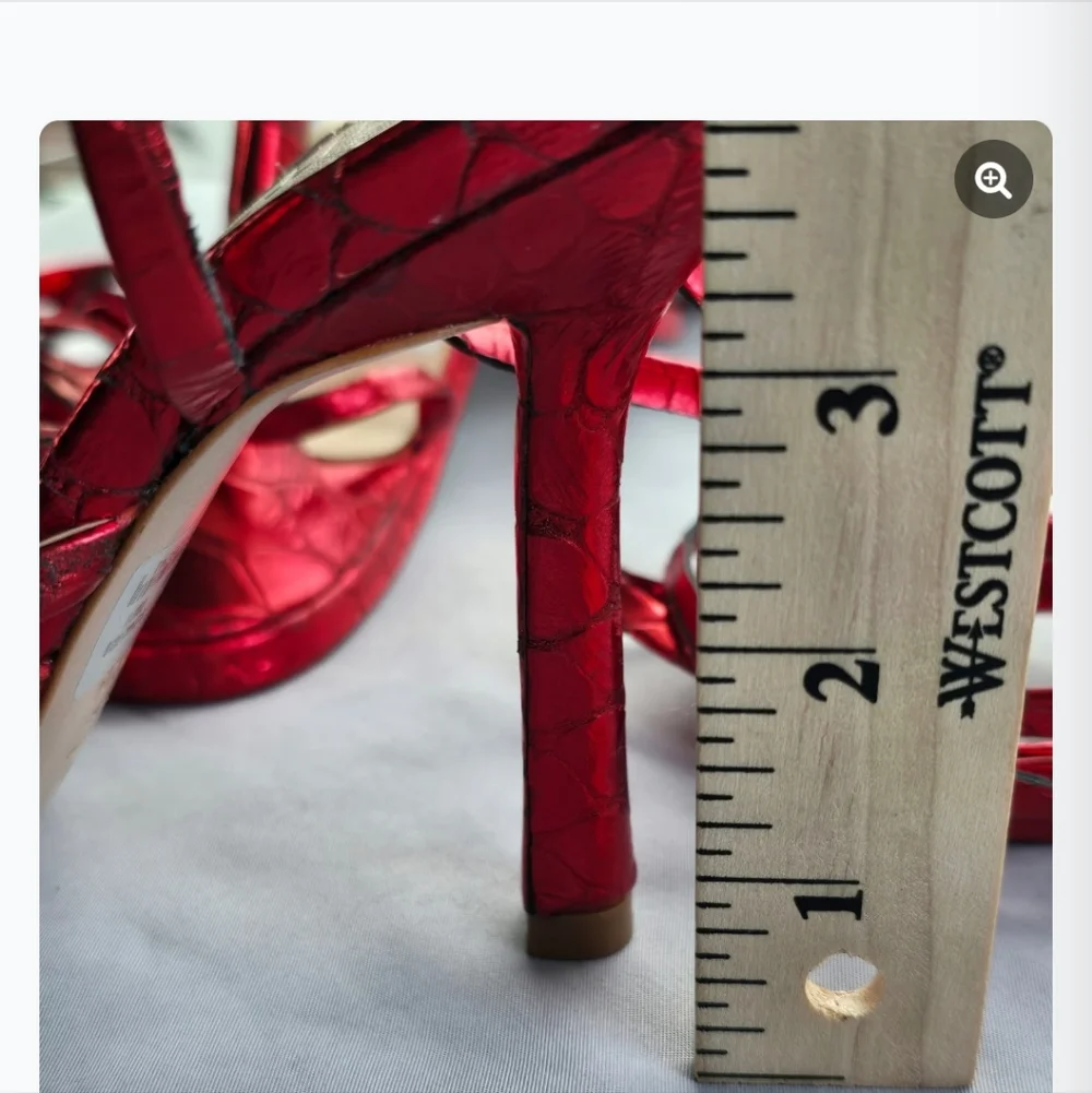 Schutz Krist Red Metallic Croc Embossed Leather Tie Up Wrap Heels Size 8🔥